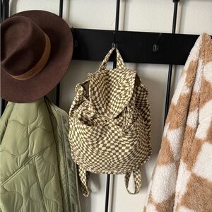 BAGGU Wavy Checkered Backpack in Olive and White